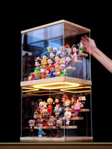 Acrylic Clear Display Case with Ring LED Lights for Collectible Figures and Blind Box Transparent Case With Step rack手办盲盒收纳盒