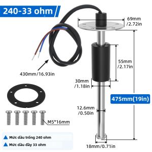 RYSJM | Cảm Biến Mức Nhiên Liệu Bằng Thép Không Gỉ 240-33ohm Đồng Hồ Báo Mức Nước/nhiên Liệu Với Phao NBR Cho Bộ Phận Báo Mức Nhiên Liệu Xe Hơi