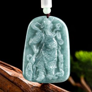 TIMESWIND Wealth Natural Jade Green Guan Gong Pendant for Men with Certificate
