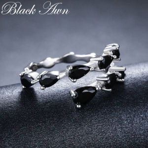 Blcak Awn 2026 New Bijoux Trendy Silver Color Fashion Jewelry Black Spinel Engagement Ring For Women Anillos Mujer G062