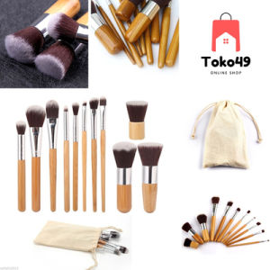 Kabuki Wooden Bamboo Makeup Brush Set Premium 11PCS / Natural Kuas Make Up Kosmetik Lengkap Murah / Alat Make Up Wanita Import -BFE030