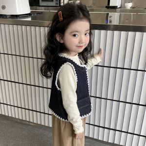 Trendy Denim Vest for Girls Baby Casual Style Pure Color Spring Autumn Wear Childrens Fashionable Top Little Girls Clothing