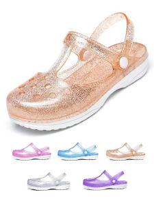 Womens mid Heel Slip-On Summer Sandals Anti-Slip Thick Bottomed Beach Shoes Soft Bottomed Jelly Toe Covering Nurse Slippers for Work