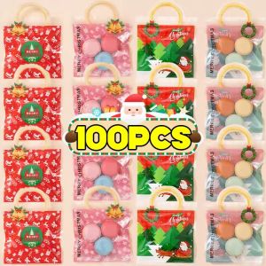 100Pcs Mini Christmas New Year Candy Cookie Snacks Bags Transparent Self-sealing Tote Bag Gifts Packaging Pouches Handbags Party Decor