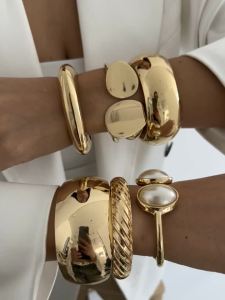 Ingemark | Ingemark Exaggerated Punk Smooth Heavy Metal Chunky Spring Bangles Women Hip Hop Gold Color Arm Bracelet Steampunk Men Jewelry