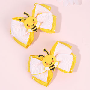2Pcs Cartoon Bee Hair Clips Cute honeybee Ribbon Bow Kids Schools Hairpin Accessories For Children Girls Barrettes Headwear
