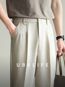 กางเกงขายาวทรงหลวมลำลองสำหรับผู้ชาย U Lenzing Modal Wool Blend Ice Silk Elastic Waist Business Casual Pants