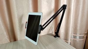 360° Rotating Long Arm Phone Tablet Holder Overhead Stand Desktop Bed Lazy Cantilever Bracket