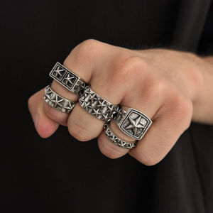 KunJoe 5 Pcs/Set Goth Ancient Silver Color Open Rings for Men 2026 Trend Vintage Metal pentagram Finger Ring Male HipHop Jewelry
