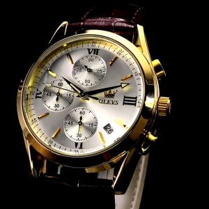 OLEVS Jam Tangan Pria Anti Air Original 2872 Asli Kulit Luxury Chronograph Watch Men Multifungsi