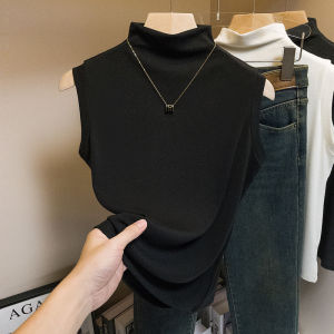 Stylish Oversized French Style Spring Sleeveless Undergarment Half High Collar