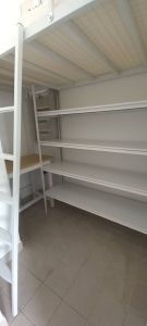 Loft bed with shelf and table customize for helper room singapore/store room/bomb shelter/unity