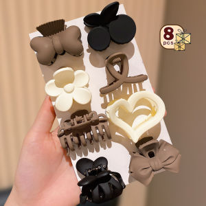 8-Piece Girls Hair Claw Set Bow Flower & Heart Shapes Fashionable Hair Clips for Daily Casual Wear Cute Girl Hair Accessories