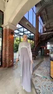 Terbaru Gamis Kondangan Wanita Rebella Long Dress Bahan Credenza Mix Brukat Busui Friendly Ukuran Jumbo