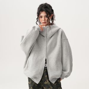 JIARONG | Hooded Zippered Loose Warm Sweatshirt Jacket