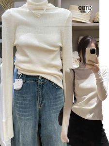 เสื้อสเวตเตอร์ถักทรงเข้ารูปสำหรับผู้หญิง คอตั้ง แขนยาว ปกติ ฤดูใบไม้ผลิ 2024 เสื้อชั้นในผู้หญิง คอตั้ง ทรงเข้ารูป นุ่ม ใส่สบาย
