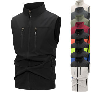 Mens Lightweight Softshell Vest with Zipper Pockets Windproof Sleeveless Jacket for Hiking Golf Outdoor Outwear Windbreaker