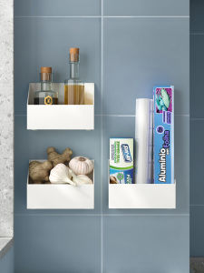 Wall-Mounted No-Drill Onion Garlic Ginger Storage Box Kitchen Fridge Spice Magnet Basket Rack Modern Simple Design Plastic