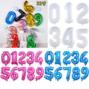 32-Inch Digital Print Aluminum Foil Balloon Stars White Blue Pink 0-9 Number Balloon Festival Celebration Decoration Balloon