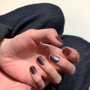 เล็บแต่งงานสีน้ำเงิน เล็บประดับตาแมวสีน้ำตาล แผ่นใส เรียบง่าย ธรรมชาติ สีขาว ใหม่ 2025 แผ่นเล็บสำหรับใส่