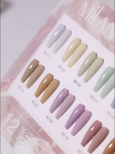 MiLan 12 Colors Popular Milky Nude Fashion NaiL GeL Polish UV Soak 15mL Bottle Long Lasting Glossy And Pigmented For Nail And Beauty SaLon Free Color Chart Board