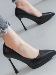 Fashionable Pointed Toe High Heels Waterproof Platform Single Shoes Womens Shoes Spring 2025 New Style PU Material Uppers