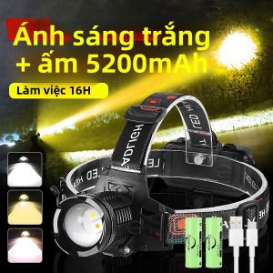 Sạc USB Mạnh Đầu Đèn Pin 5200MAh Pin Dài Đèn Pha LED Chống Nước Cắm Trại Ngoài Trời Câu Cá Tìm Kiếm Ánh Sáng