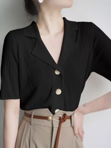 HUOLISI | V-Neck Ice Silk Knit Polo Shirt Short Sleeve