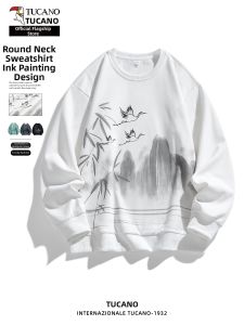 TUCANO | New Chinese Style Round Neck Loose Print Long Sleeve Casual Shirt