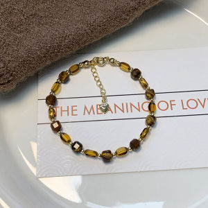 Exquisite Tiger Eye Stone Bracelet for Women Luxury Minimalist Vintage Feel Alloy Plated Silver Gold Original Design Fashion Jewelry