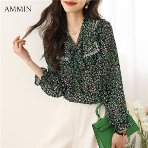 เสื้อหวานๆ แฟชั่นลูกไม้แขนยาวผู้หญิง ชีฟองลำลองคอตูฯ ปะติดปะต่อ Baju Atasan Bunga สไตล์เกาหลี