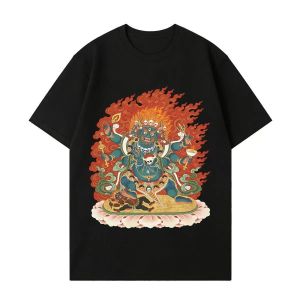PAZHAOLANG | Dark Style Buddha Print Loose Fit Cotton T-shirt