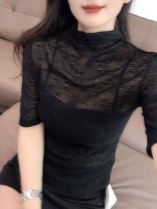 UYFY | Black Round Neck Mid Sleeve T-Shirt Womens Stylish Slimming Versatile Summer New Design High Waist Commute Style Korean Version