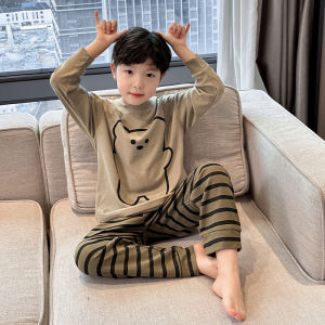 Boy Spring and Autumn Pajamas Kids Long Sleeves Waffle Medium and Large Childrens Set Little Boy Boy Student Homewear New