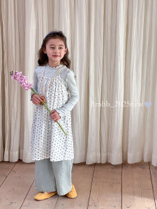 Princess Style Floral Print Korean Version Childrens Long Sleeve Halter Neck Midi Skirt Spring Summer Season Breathable Fabric