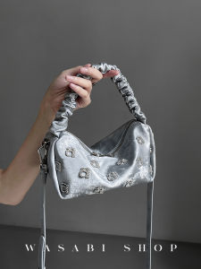 Vibe Ring Velvet Diamond Embellished Dinner Bag Crossbody Shoulder Bag Fashion Trend Soft Polyester Lining Zipper Closure