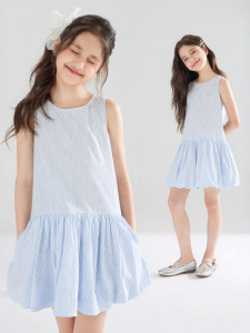 MUCMUKN | Cotton Stripe Starfish Embellished Puff Skirt Girls Summer Dress