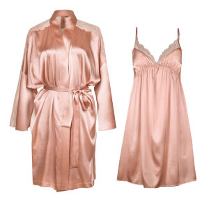 Forbedfellow Silk Sleepwear Womens Halter Dress Robe Set Luxury Feel Bride Silk Morning Gown Home Clothes V-neck Long Sleeve