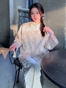 New Chinese Style Ancient Elegant Womens Jacket Spring Vintage Embroidery Acetate Button up Top Polyester Fashion Set