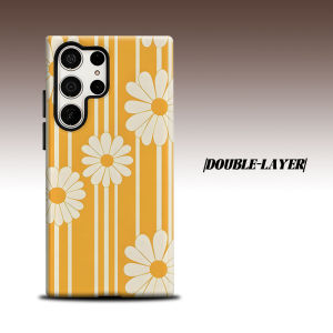 Yellow Stripe Daisy For Samsung Galaxy S26 S25 S24 A56 A36 Dual Layer Luxury Fashion Full Lens Protective Case