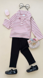 Thanaya Kids - Audy Top Kaos Anak Lengan Panjang Kaos Kerah Rib Anak Perempuan 1-8 Tahun
