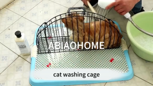 Cat Bath Cage Escape-Proof Metal Bathing Cage for Cats Pet Bath Cage Cat Shower Cage Washing Cage