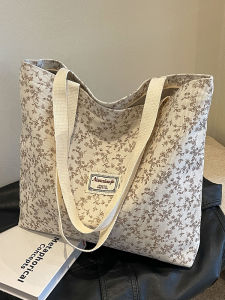 Large Capacity Floral Tote Bag Womens Summer Class Makeup Single Shoulder Handbag Sweet Lady Style Polyester Lining Zipper Closure
