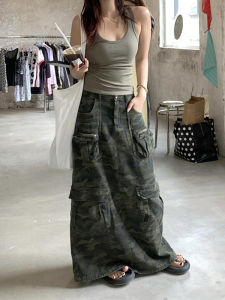 Váy Ngắn Denim Kẻ Sọc Phong Cách Mỹ Cổ Điển Nhiều Túi Váy Ngắn Cạp Cao Váy Ngắn Chữ A Váy Ngắn Cạp Cao Cho Nữ