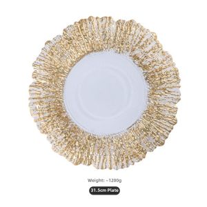 Gold-Plated Glass Western Dinner Plate Steak Salad Plate Sample Room Display Plate Floral Patterned Banquet Pad Plate