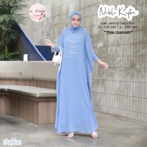 Kaftan Bahan Ceruty Babydoll Free Manset Motif Polos dengan Manik-Manik Mutiara