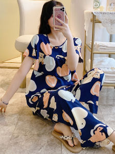 Áo Ngủ Cotton Lụa Mỏng Mùa Hè Cho Nữ Áo Ngủ Dài Tay Quần Ngắn Chống Nổi Đốm Bộ Đồ Ngủ Cotton Nhân Tạo Mặc Nhà