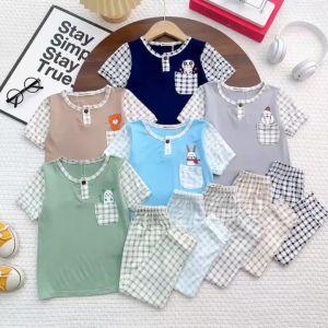 BỘ tay cộc quần dài vải thun lạnh phối túi (LND15) minky mon cho bé size 10-26kg