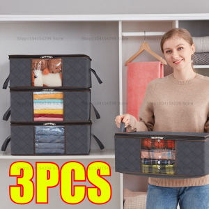 Blanket Storage Closet Organizers and Storages Clothes Storage Bag Foldable Storages Bin Sturdy Sewn By 3 Layers Fabrics