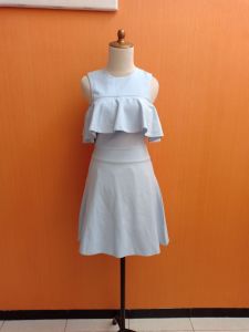 mini midi dress wanita biru muda pastel THE EDITORS MARKET cewek M sabrina MEWAH cute lengan vaksin rumbai santai